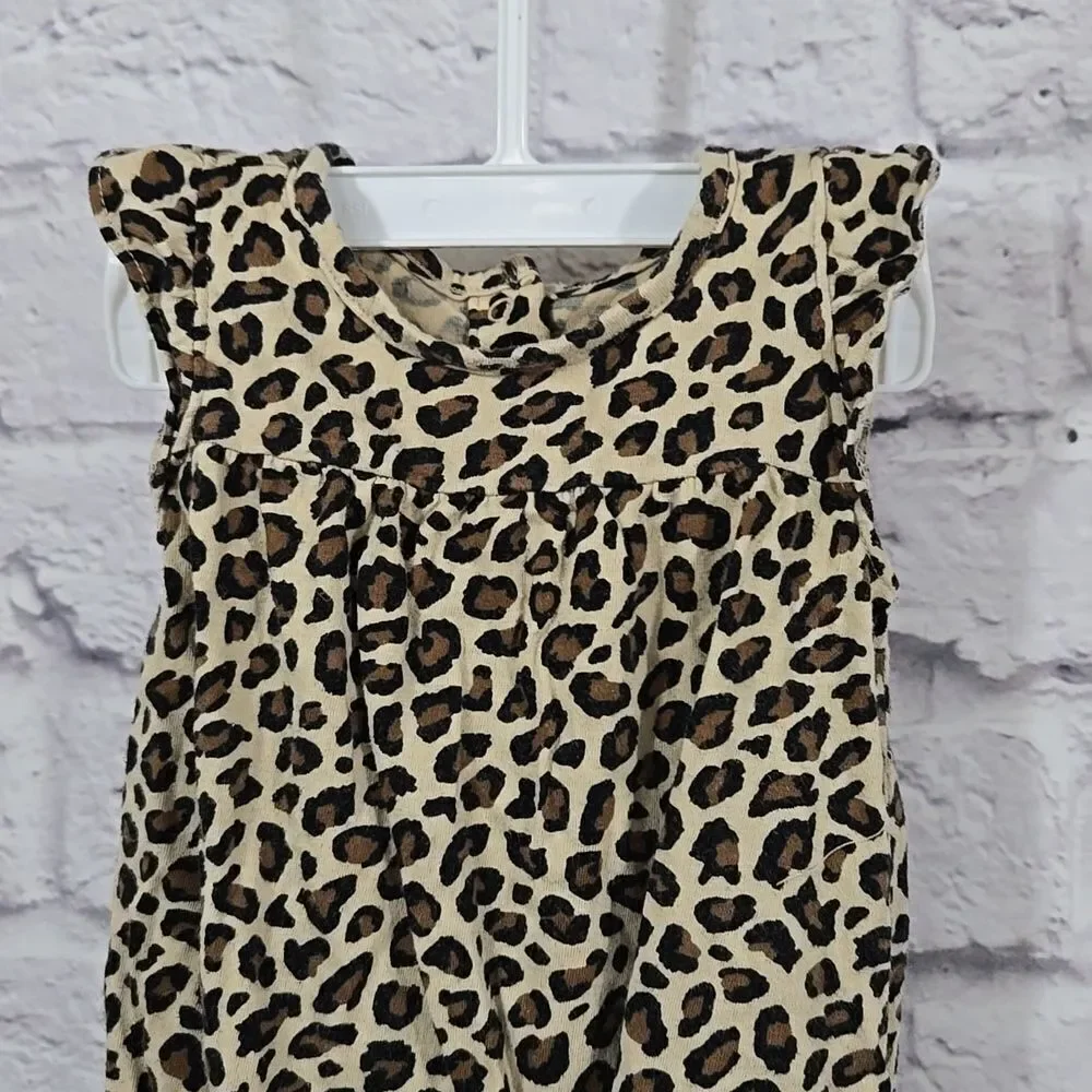 Old Navy Baby Girl 3/6M Ruffle Infant Onesie Leopard Print Snap 1pc Bodysuit